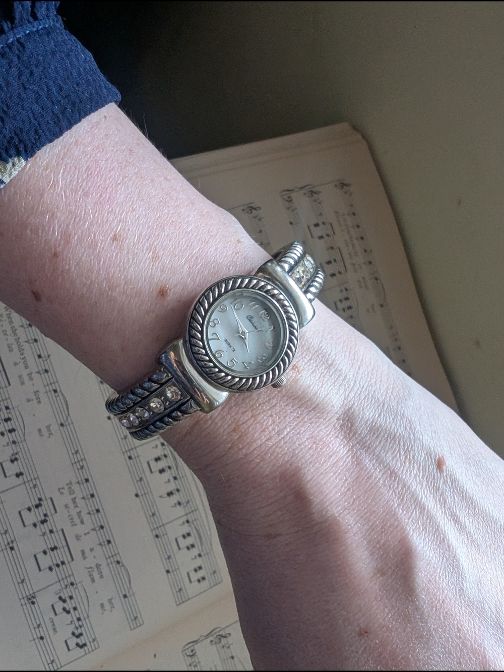Silver-Tone Crystal Accent Bracelet Watch
